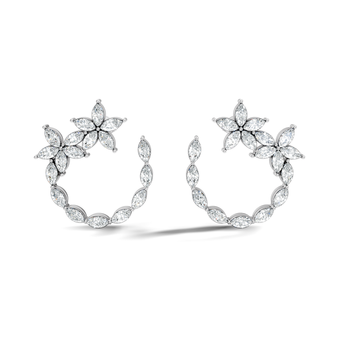 Floral Bloom Marquise Diamond Curved Earrings