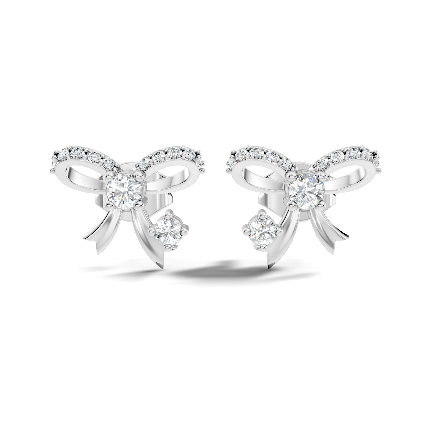 Round Brilliant Cut Diamond Ribbon Bow Stud