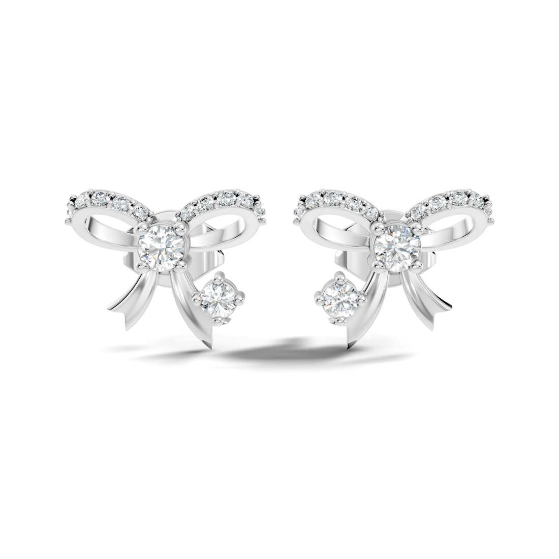 Round Brilliant Cut Diamond Ribbon Bow Stud