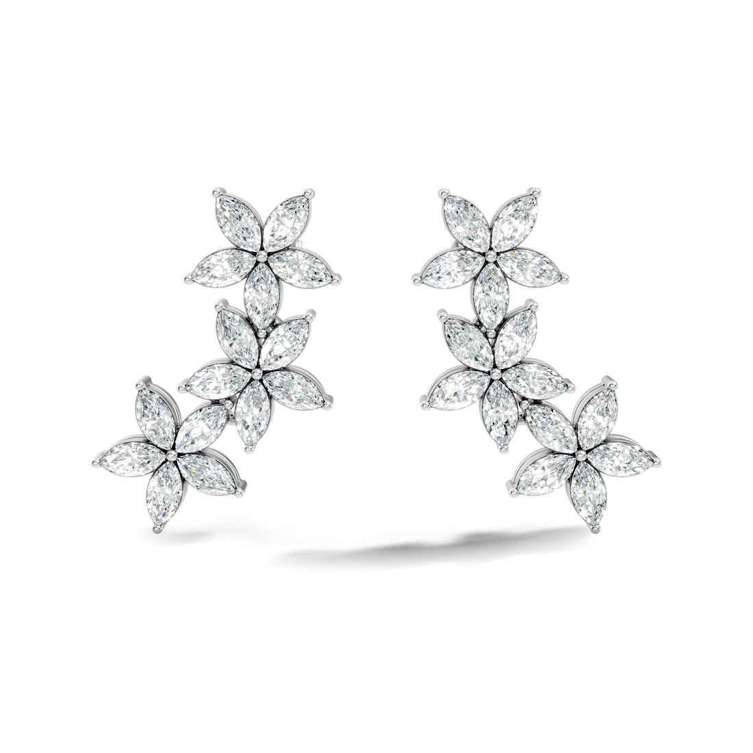 Triple Floral Marquise Diamond Ear Climber Earrings