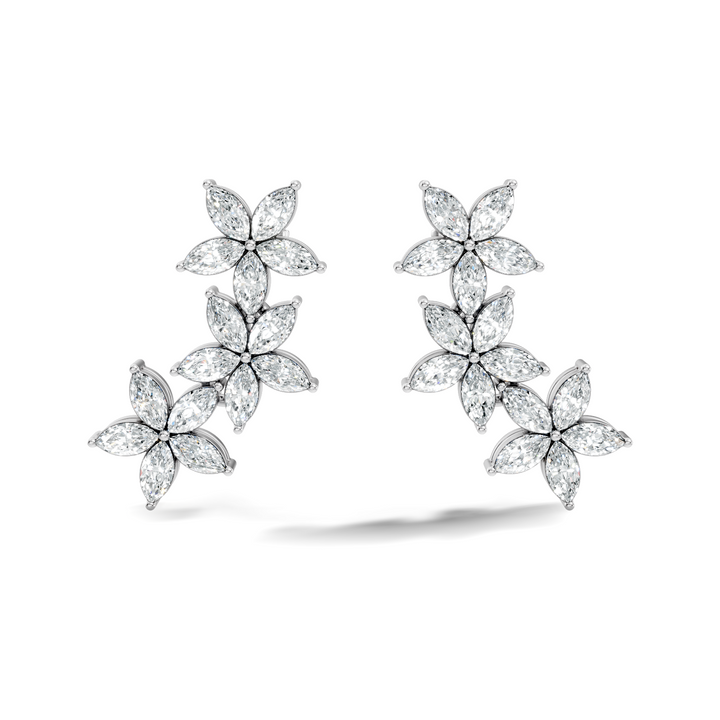 Triple Floral Marquise Diamond Ear Climber Earrings