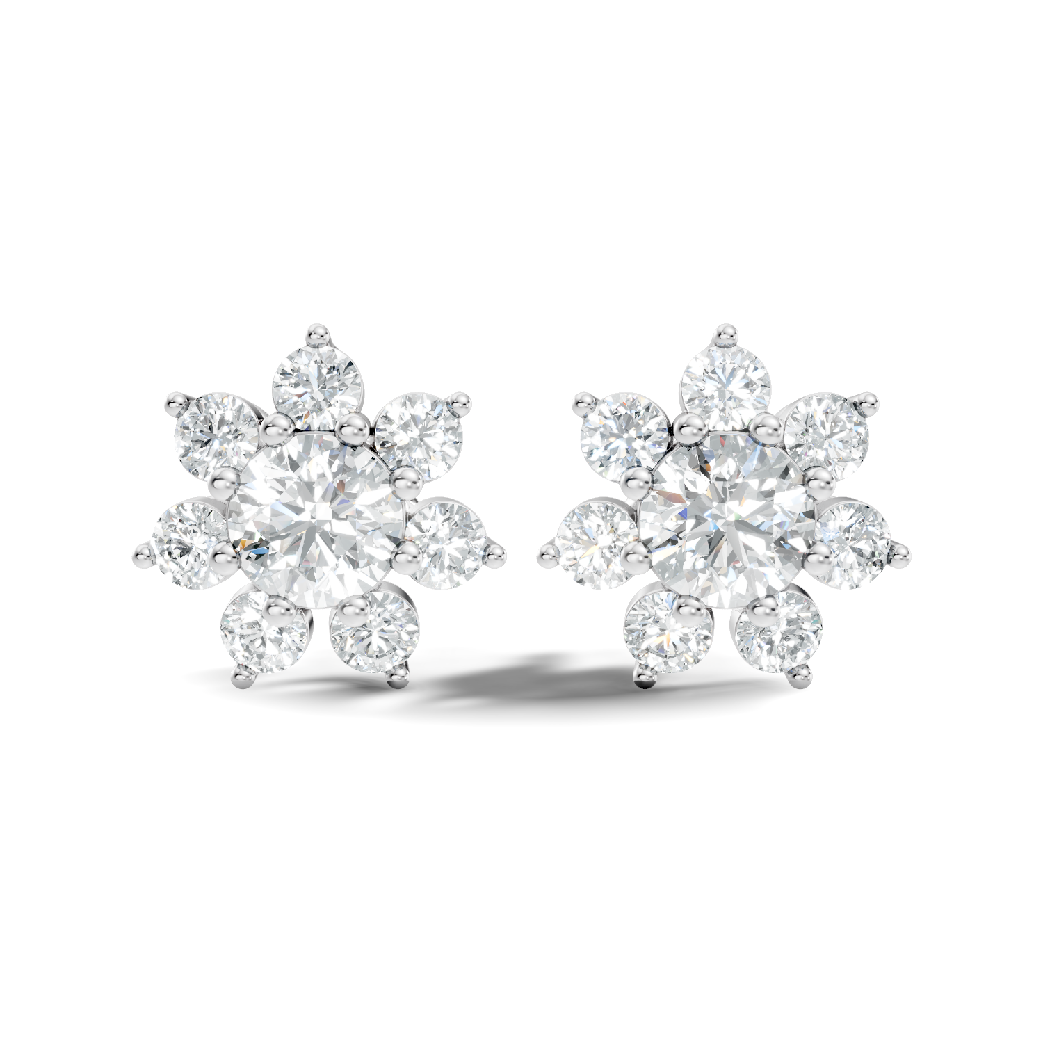 Round Brilliant Cut Diamond Sunflower Floral Cluster Stud  (3.46 TCW)
