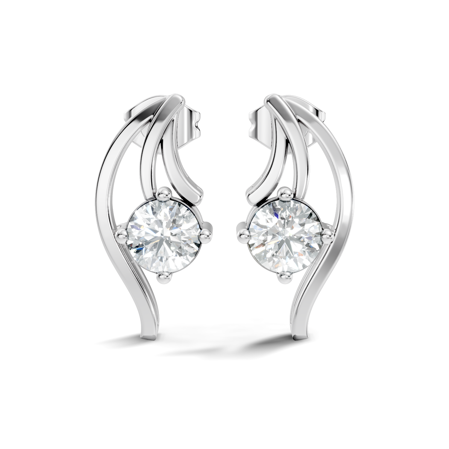 Round Solitaire & Fluid Wave Arc Diamond Stud