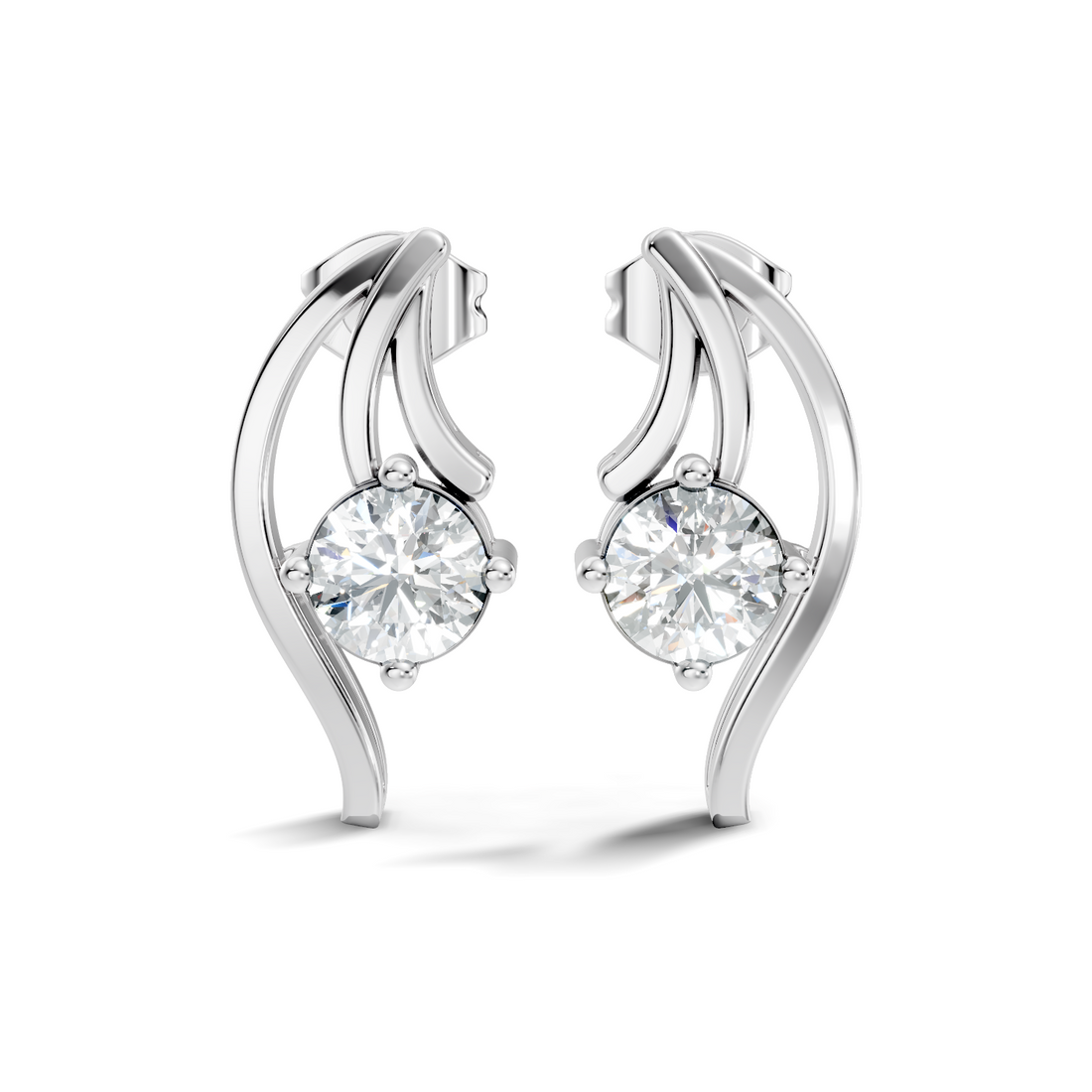 Round Solitaire & Fluid Wave Arc Diamond Stud