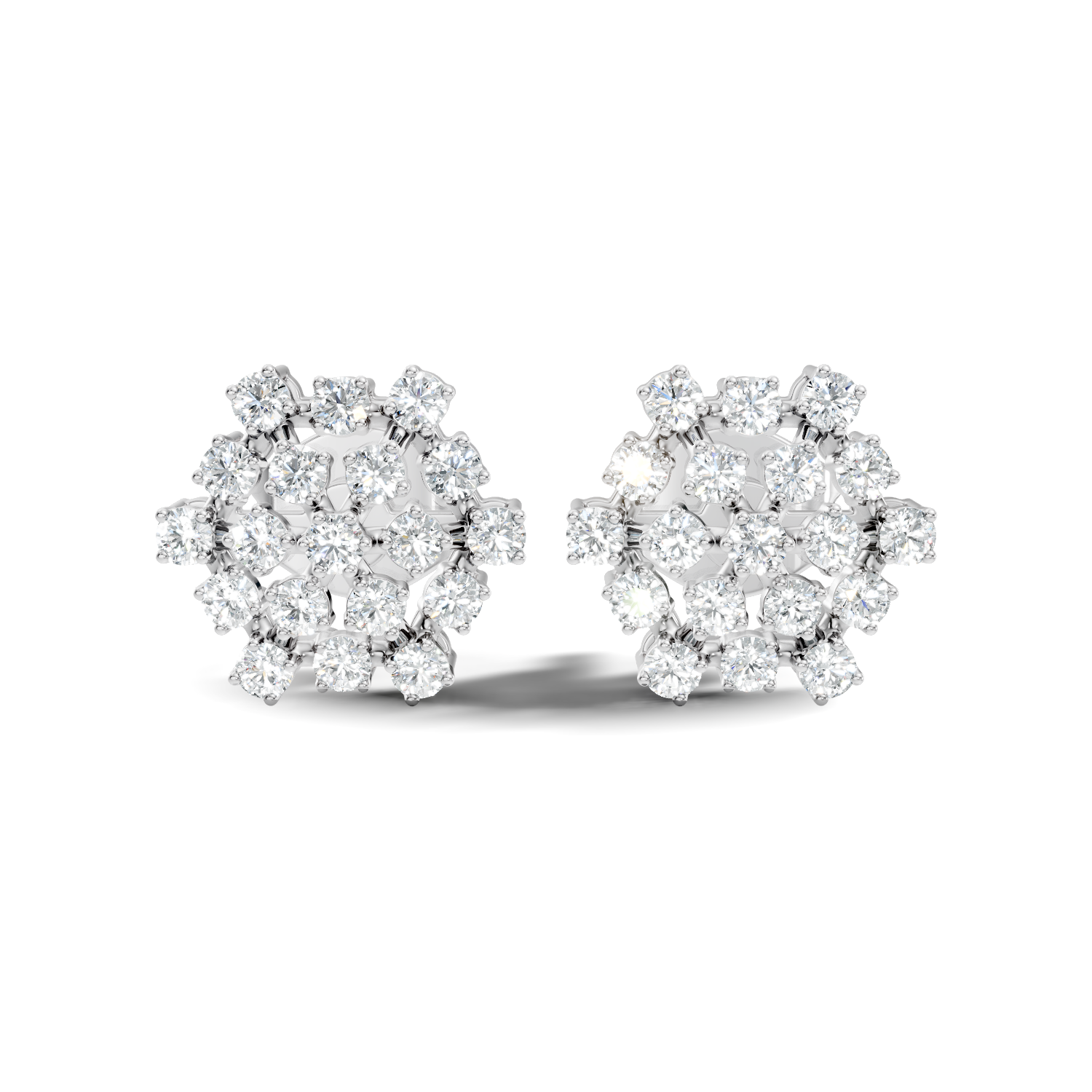 Round Diamond Hexagonal Snowflake Cluster Stud