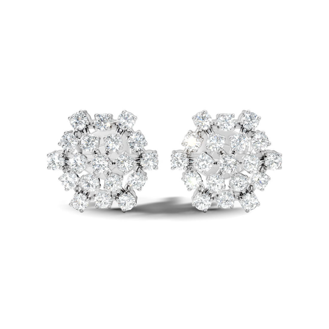 Round Diamond Hexagonal Snowflake Cluster Stud