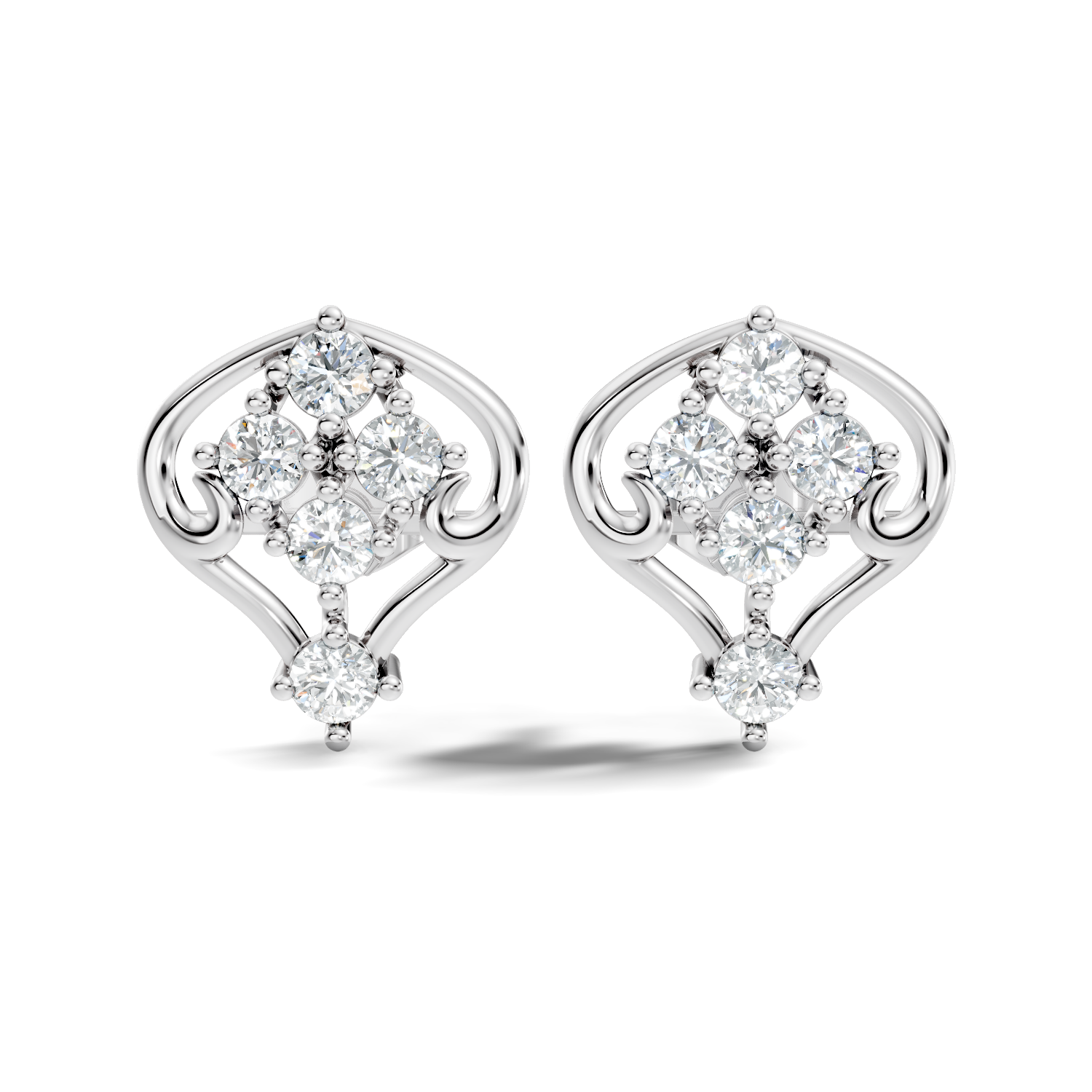 Round Diamond Ornate Scroll Contour Stud