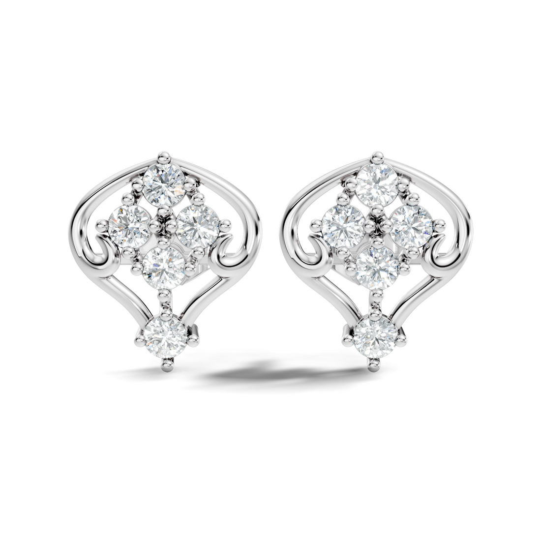 Round Diamond Ornate Scroll Contour Stud