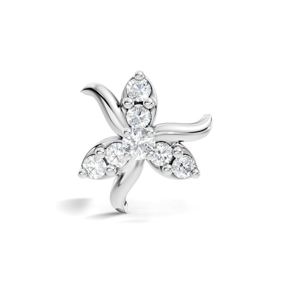 Three-Petal Pinwheel Diamond Nose Pin