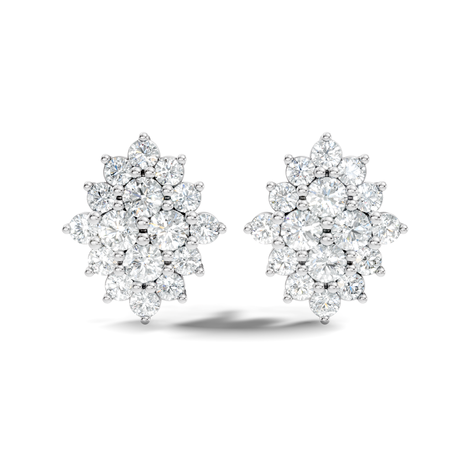 Round Brilliant Diamond Navette Cluster Stud