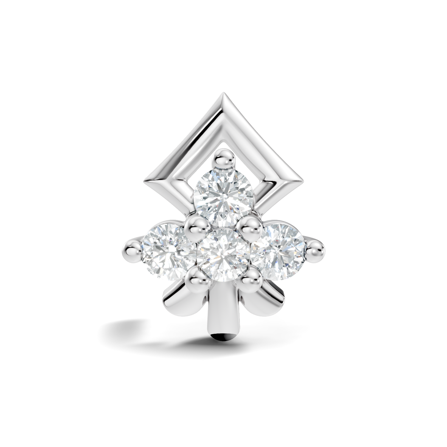 Geometric Crest Four-Stone Diamond Nose Pin