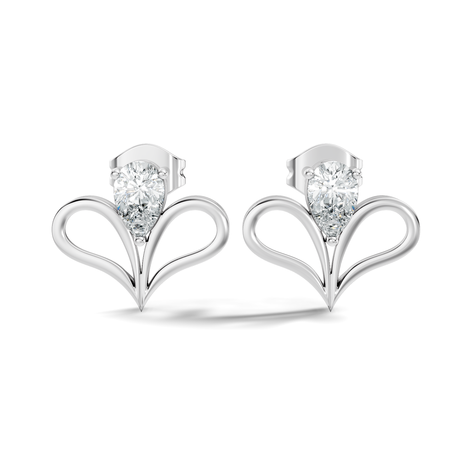 Pear Cut Solitaire & Open Heart Wing Diamond Stud