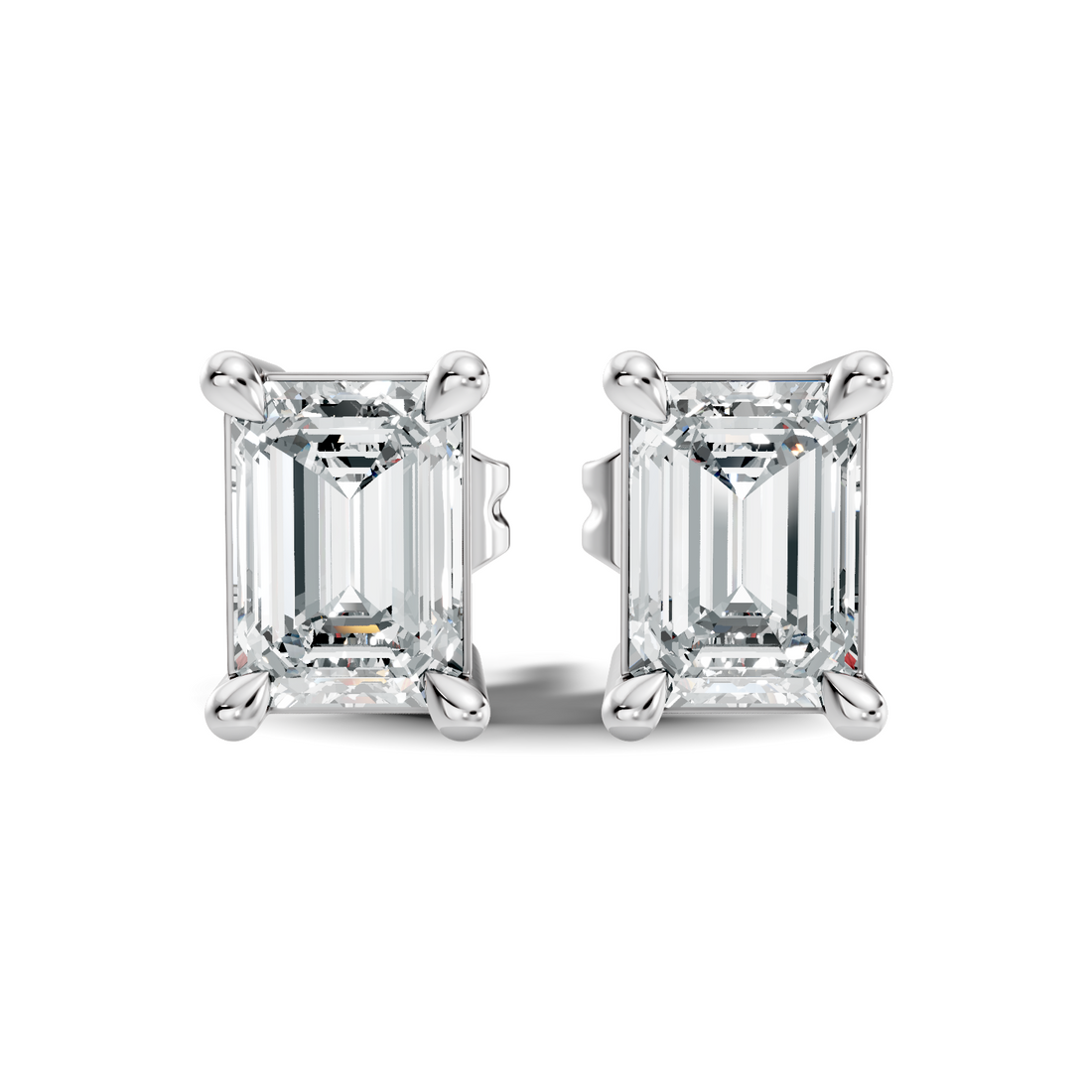 Classic Emerald Cut Solitaire Diamond Stud