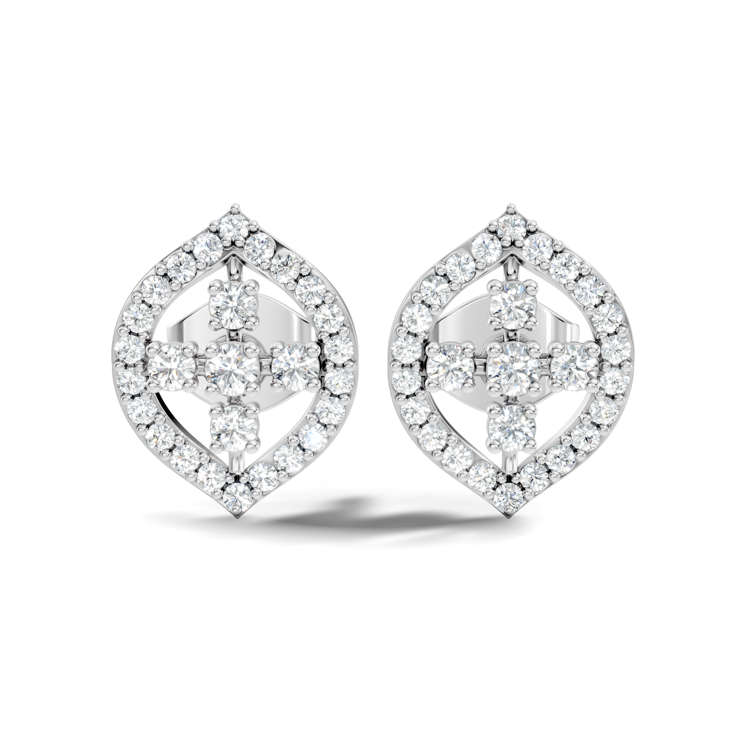 Round Diamond Marquise Openwork Cluster Stud