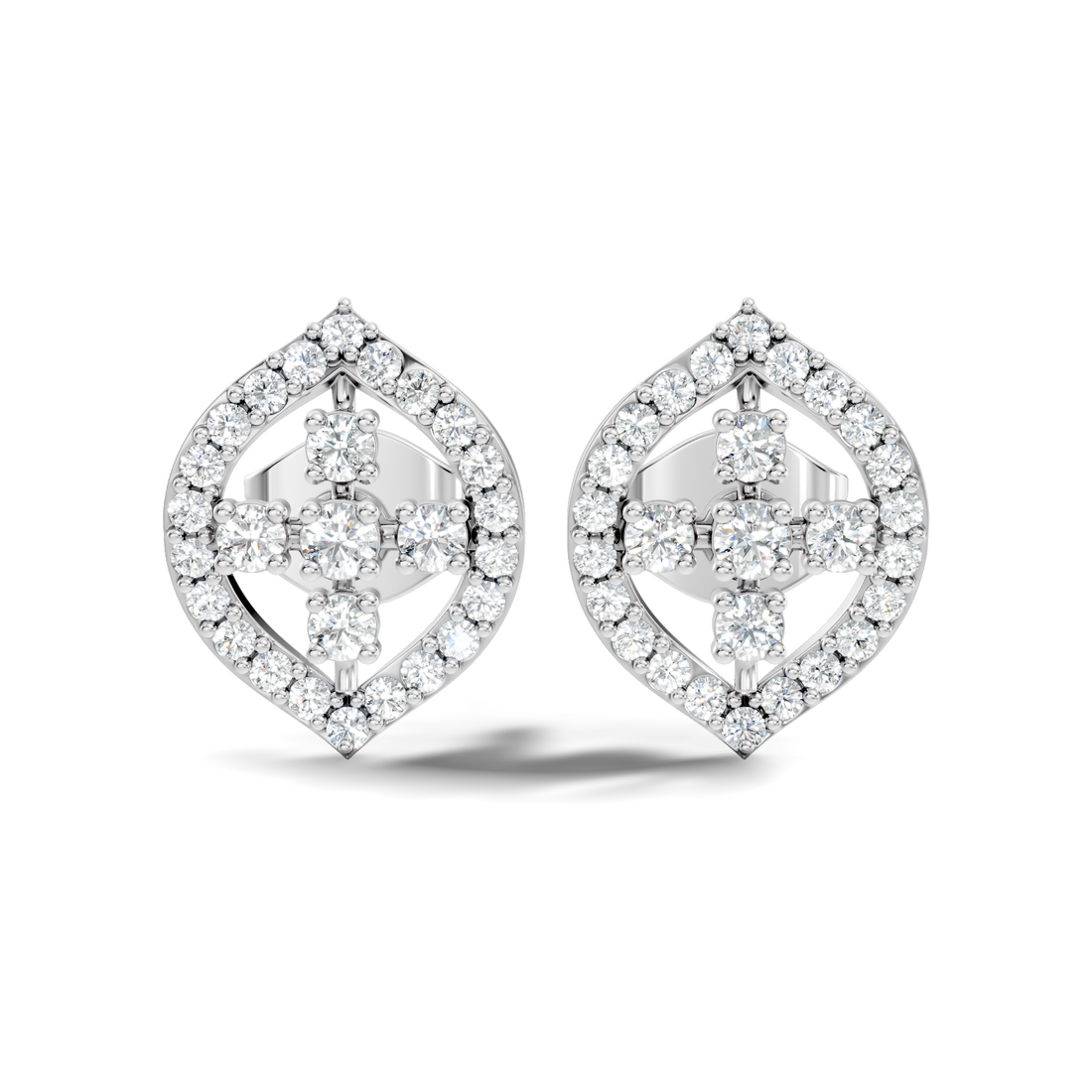 Round Diamond Marquise Openwork Cluster Stud
