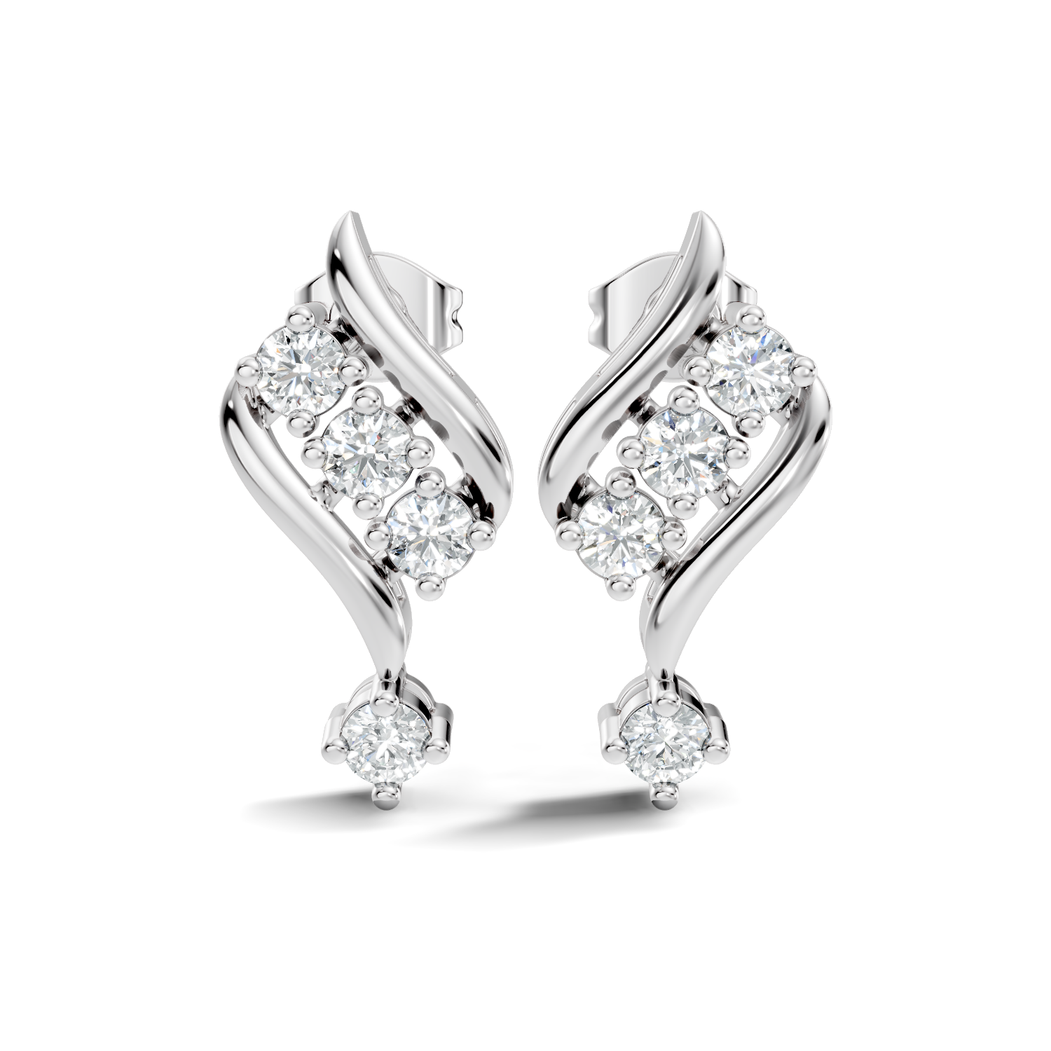 Round Diamond Curved Ribbon Cluster Earrings