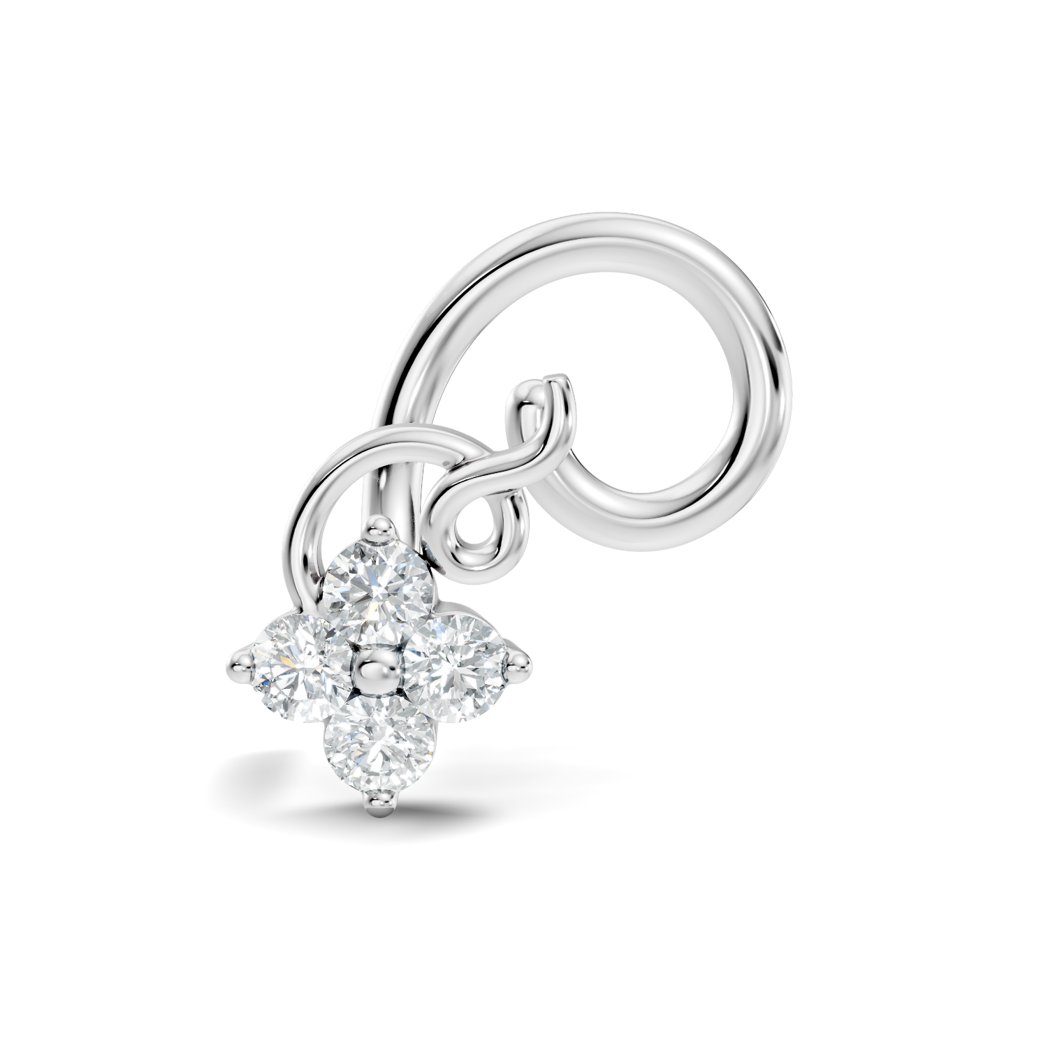 4-Stone Floral Swirl Wire Diamond Nose Pin