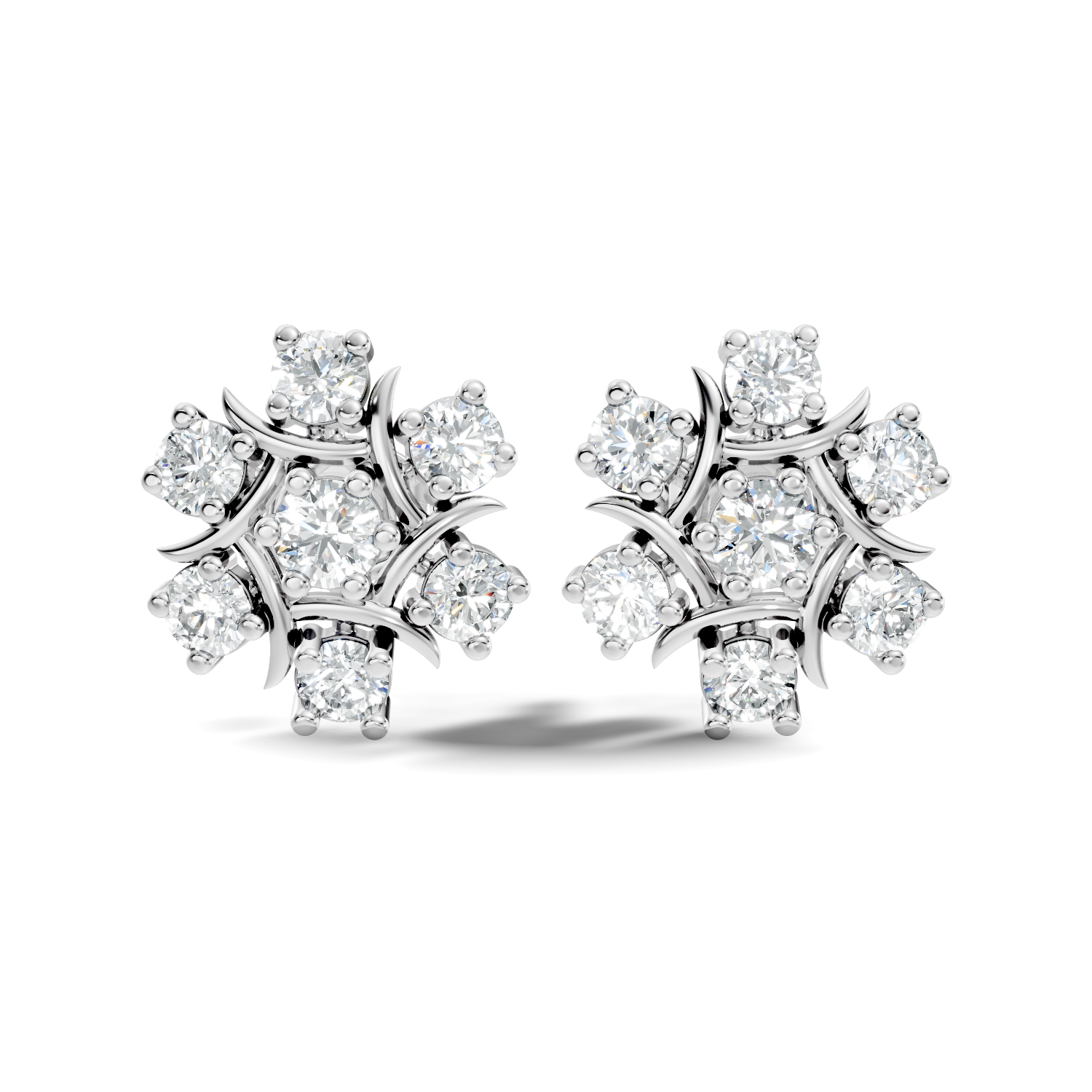 Round Diamond Snowflake Floral Cluster Stud
