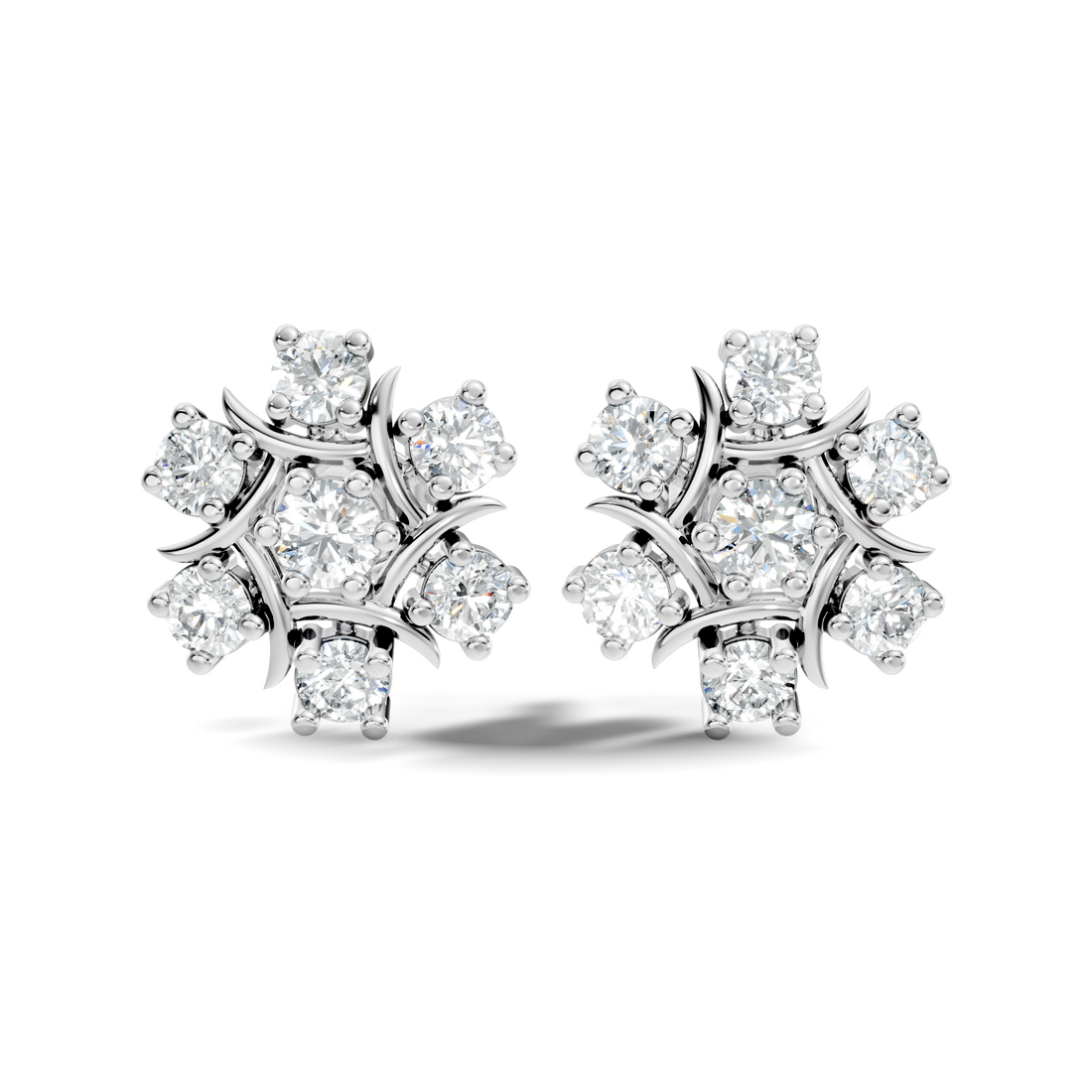 Round Diamond Snowflake Floral Cluster Stud