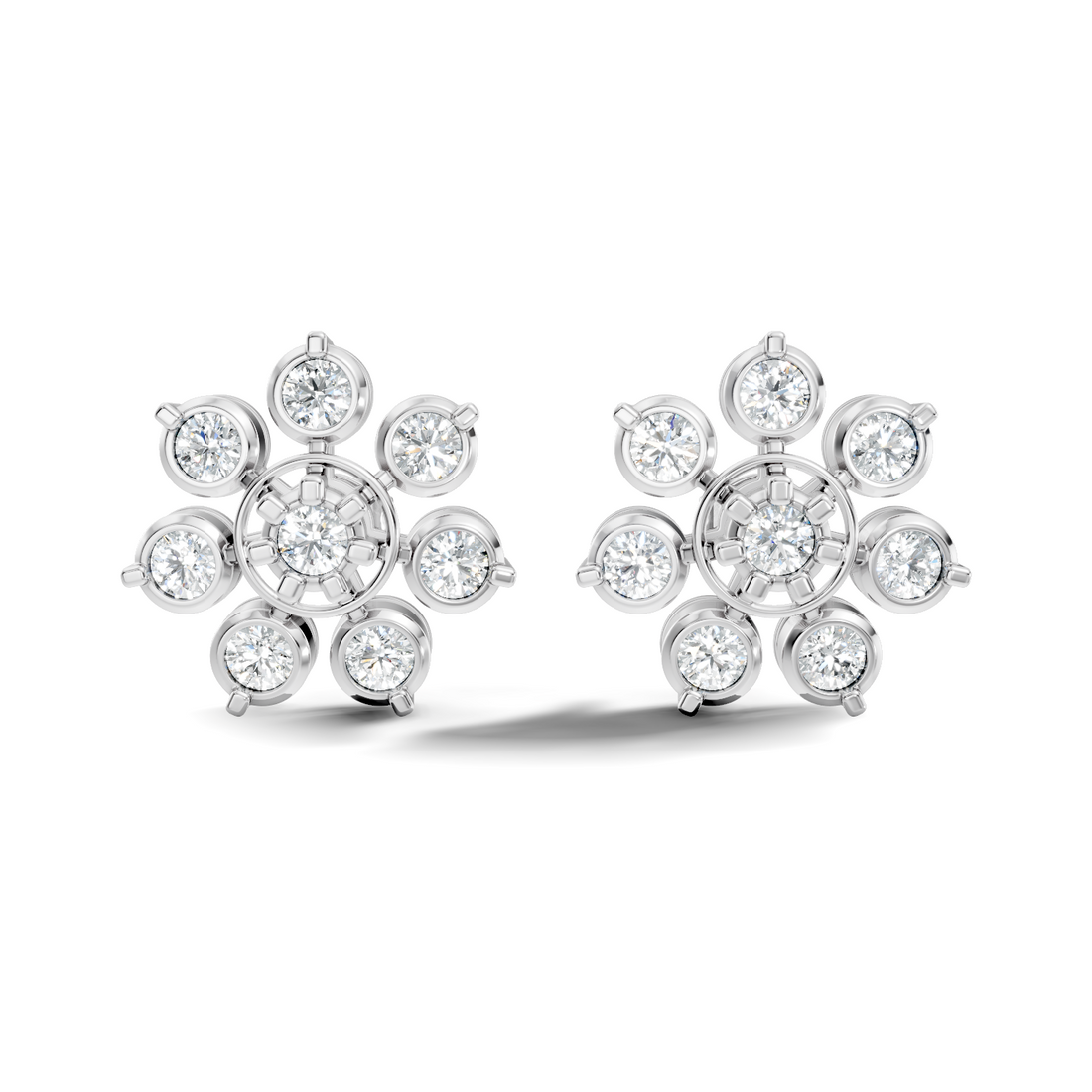 Round Diamond Grand Sunburst Floral Cluster Stud