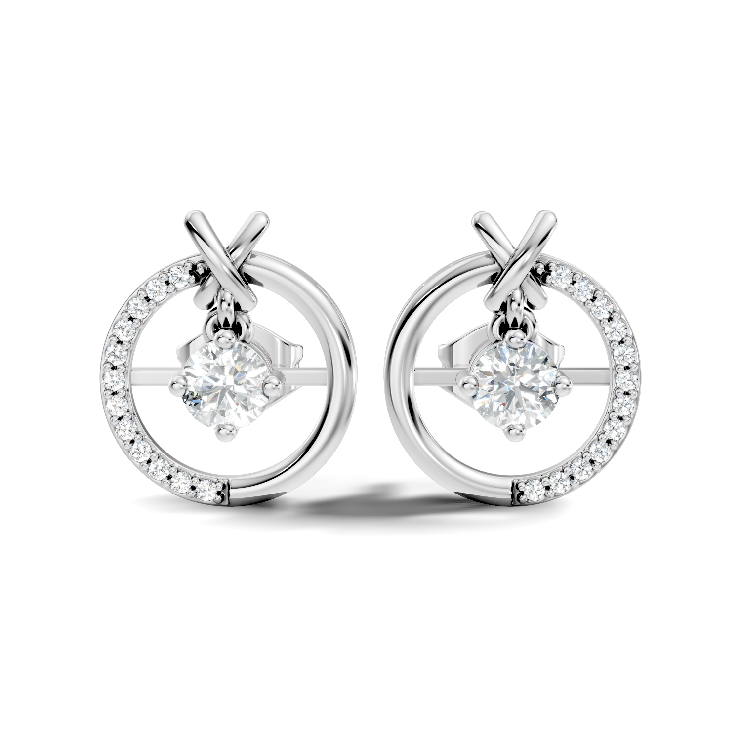 Open Circle Solitaire & Pave Diamond Stud