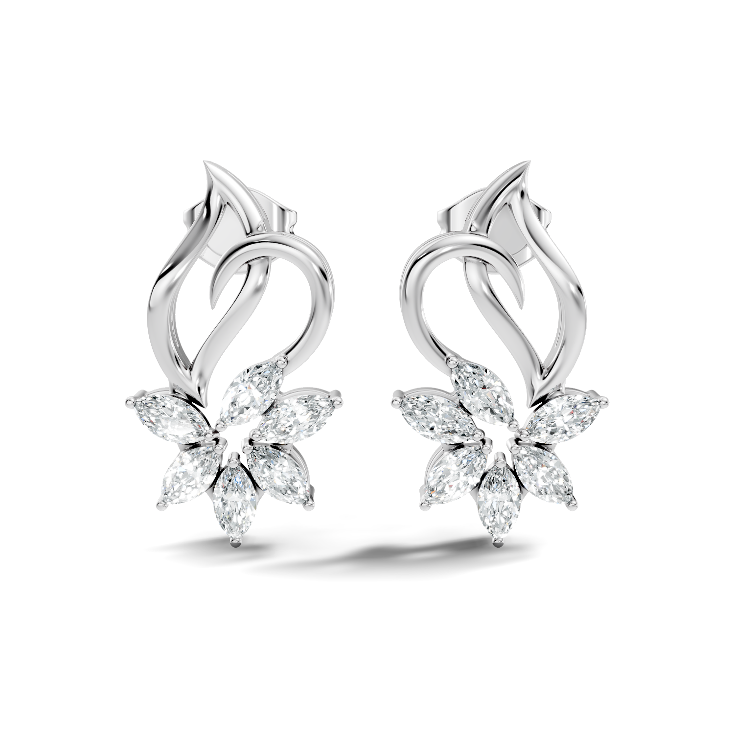 Marquise Diamond Floral Flame Stud