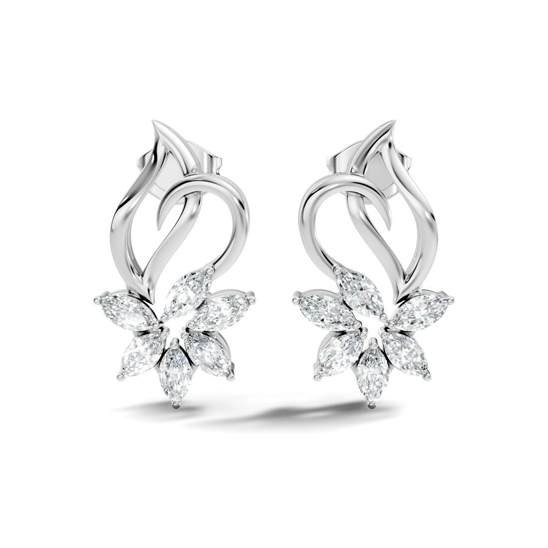 Marquise Diamond Floral Flame Stud
