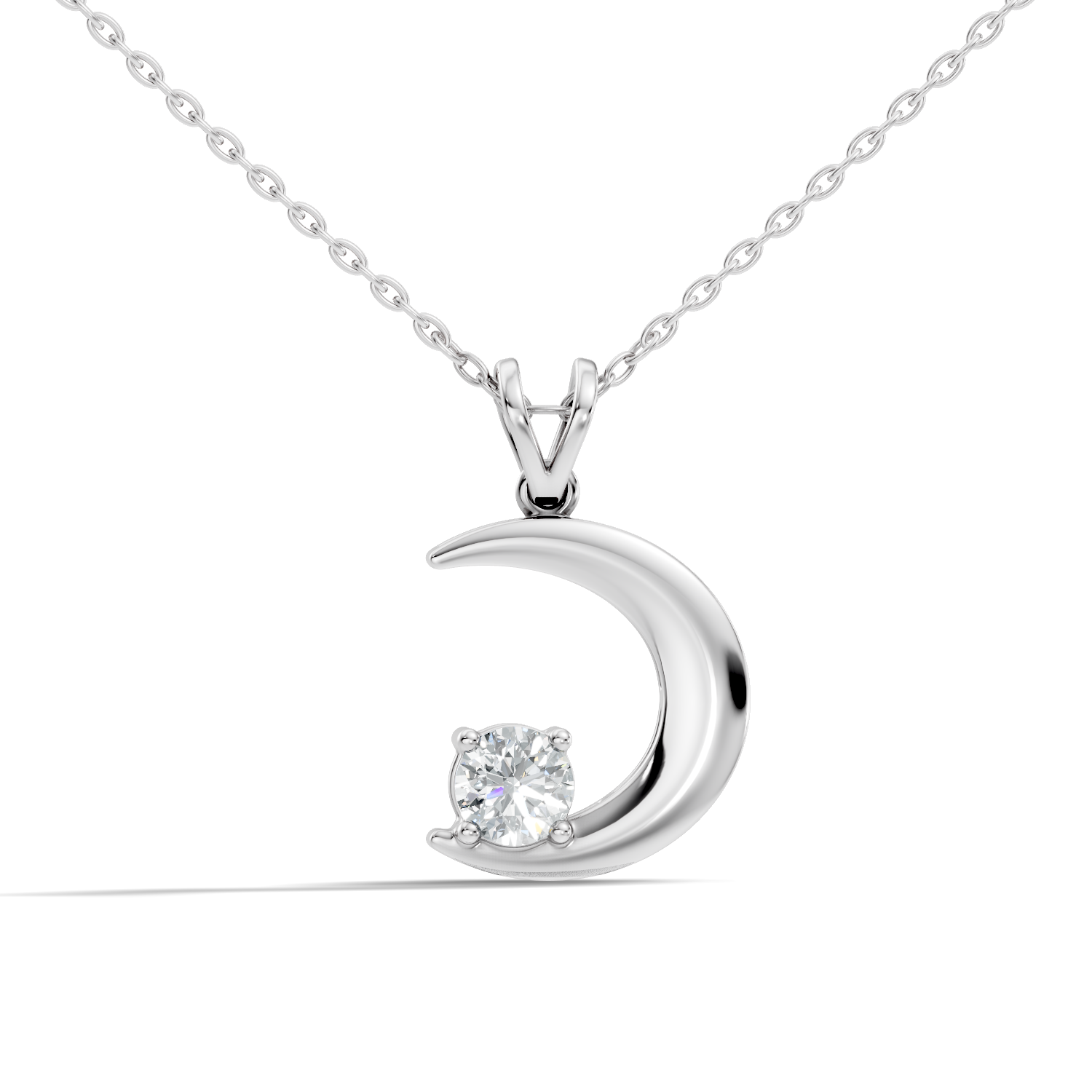 43 Pointer Round Solitaire Crescent Moon Diamond Pendant
