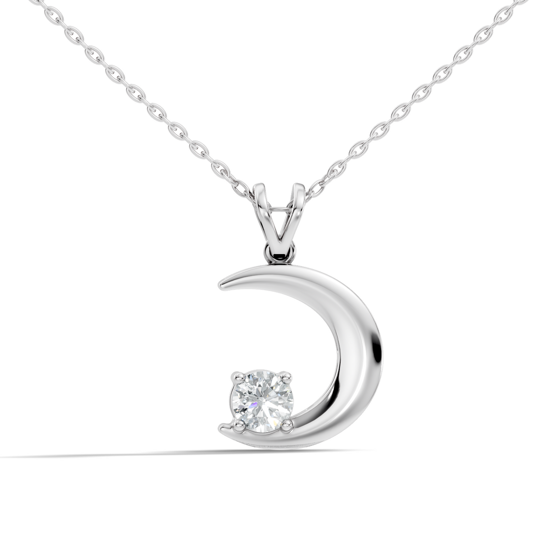 43 Pointer Round Solitaire Crescent Moon Diamond Pendant