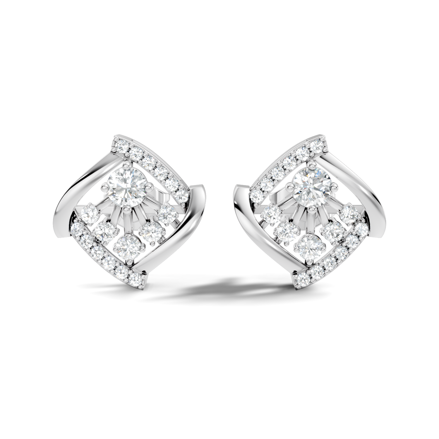 Round Diamond Geometric Swirl Sunburst Stud