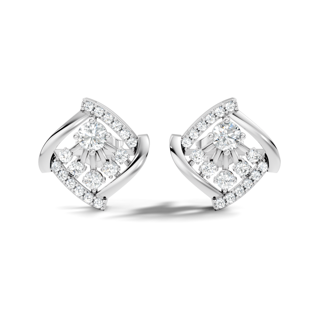 Round Diamond Geometric Swirl Sunburst Stud