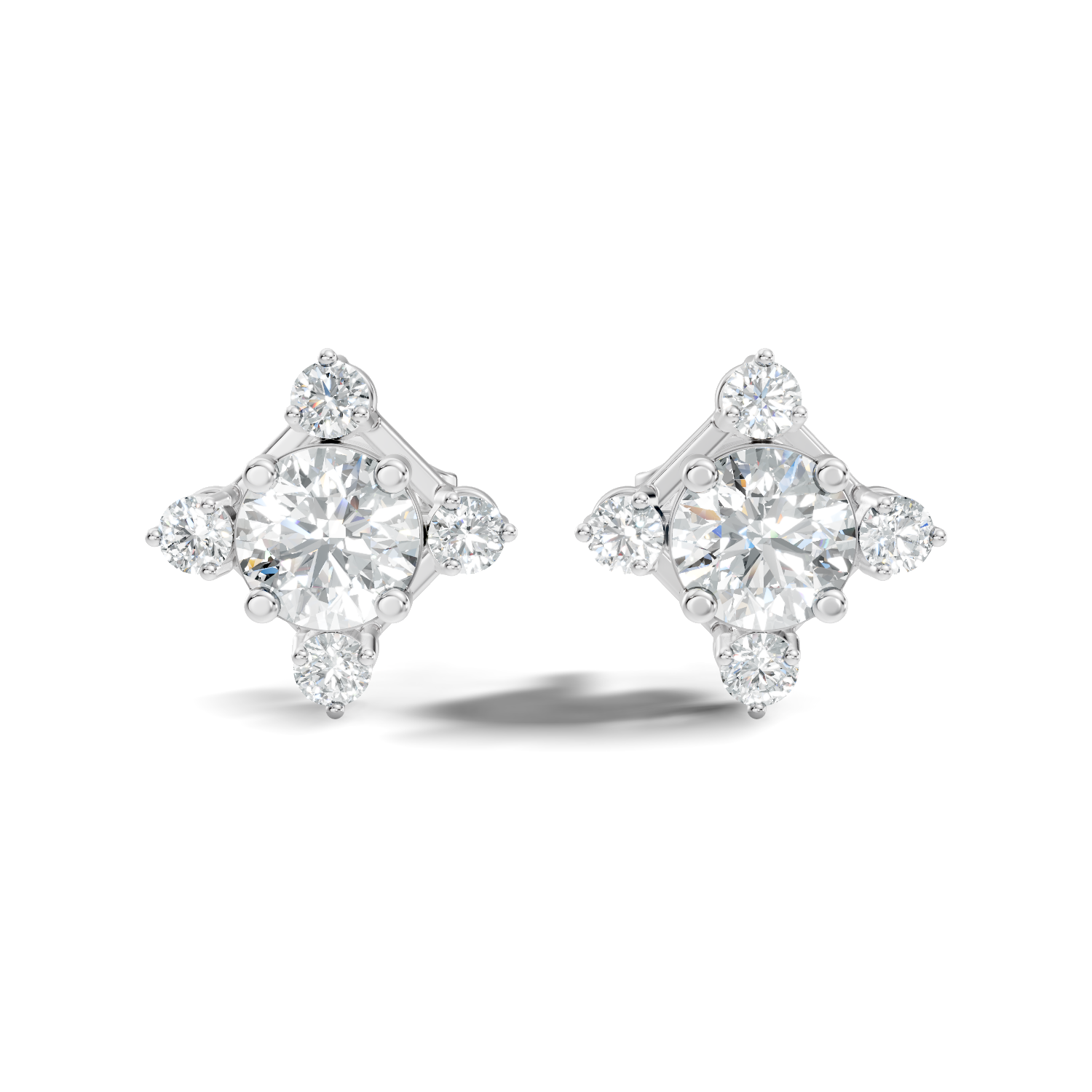Diamond Solitaire & Four-Point Compass Halo Stud