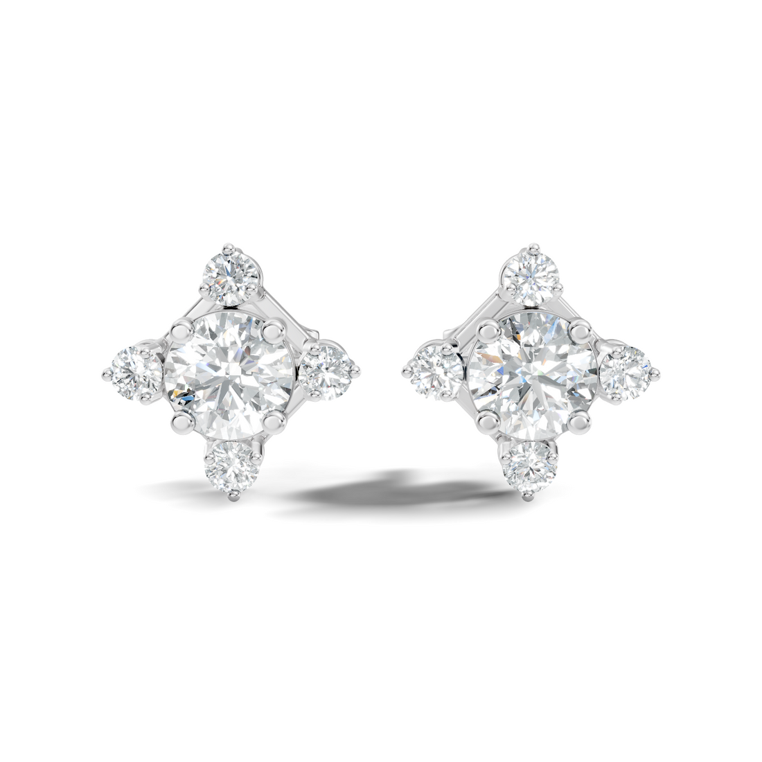 Diamond Solitaire & Four-Point Compass Halo Stud