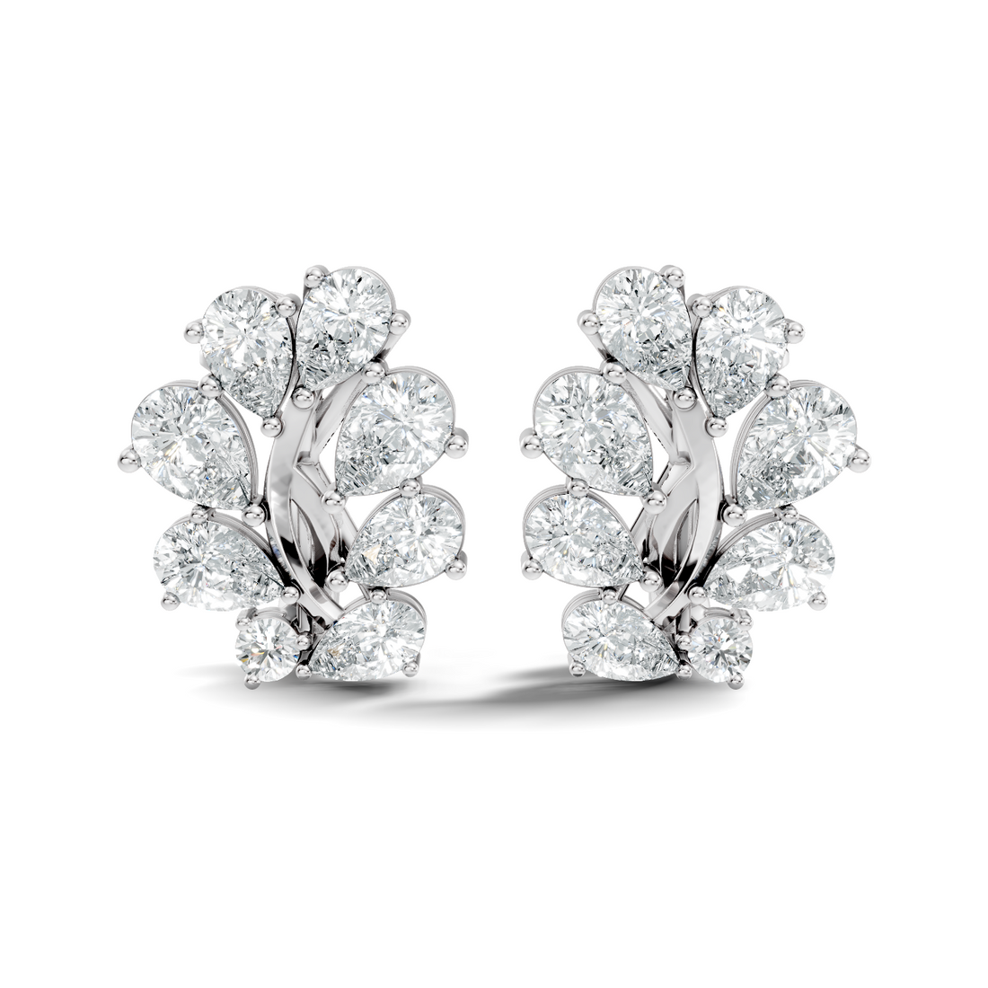 Pear-Cut Diamond Cluster Blossom Stud