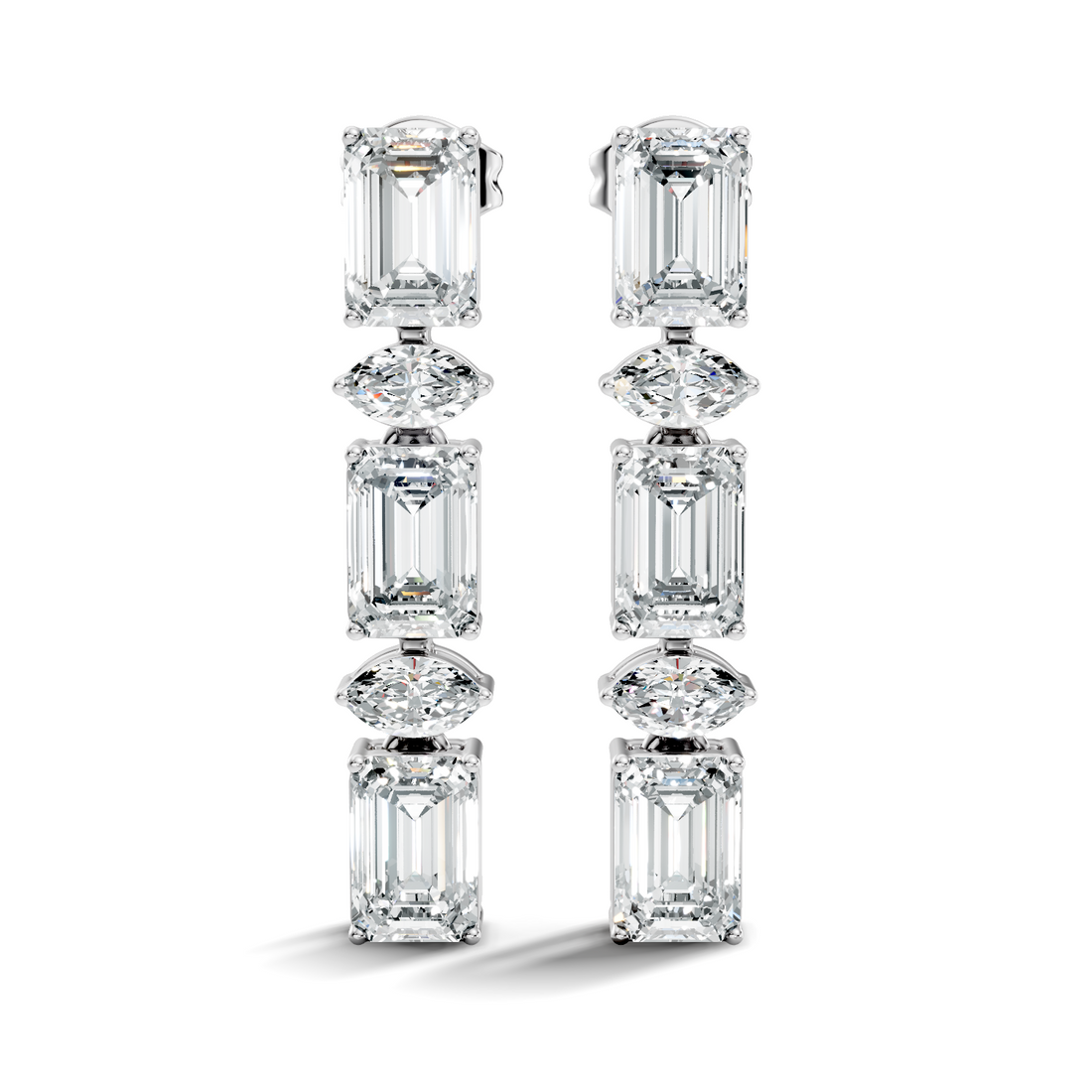 Emerald & Marquise Cut Alternating Linear Drop Earrings