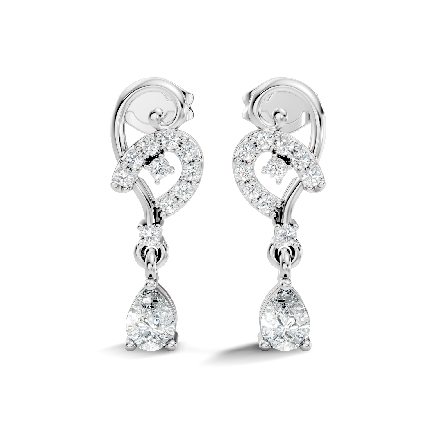 Pear & Round Diamond Swirl Drop Stud
