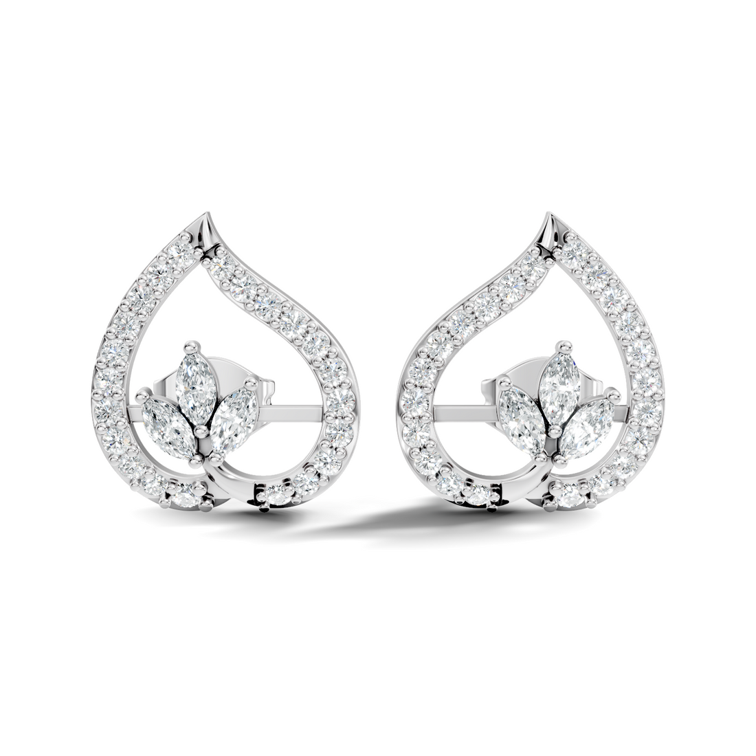 Marquise & Round Diamond Openwork Leaf Stud
