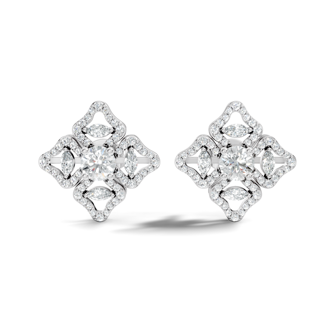 Openwork Quatrefoil Pave & Marquise Diamond Stud
