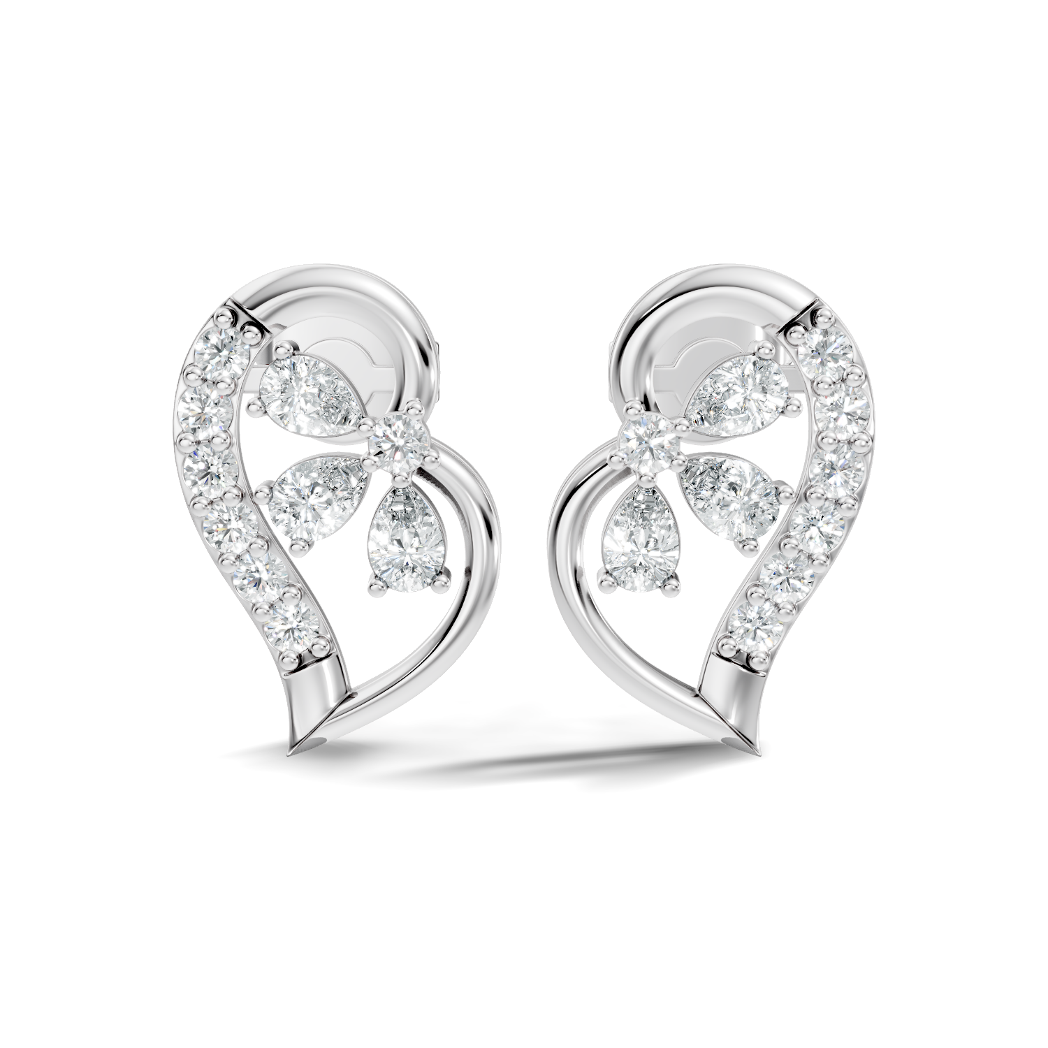 Pear & Round Diamond Paisley Floral Cluster Stud
