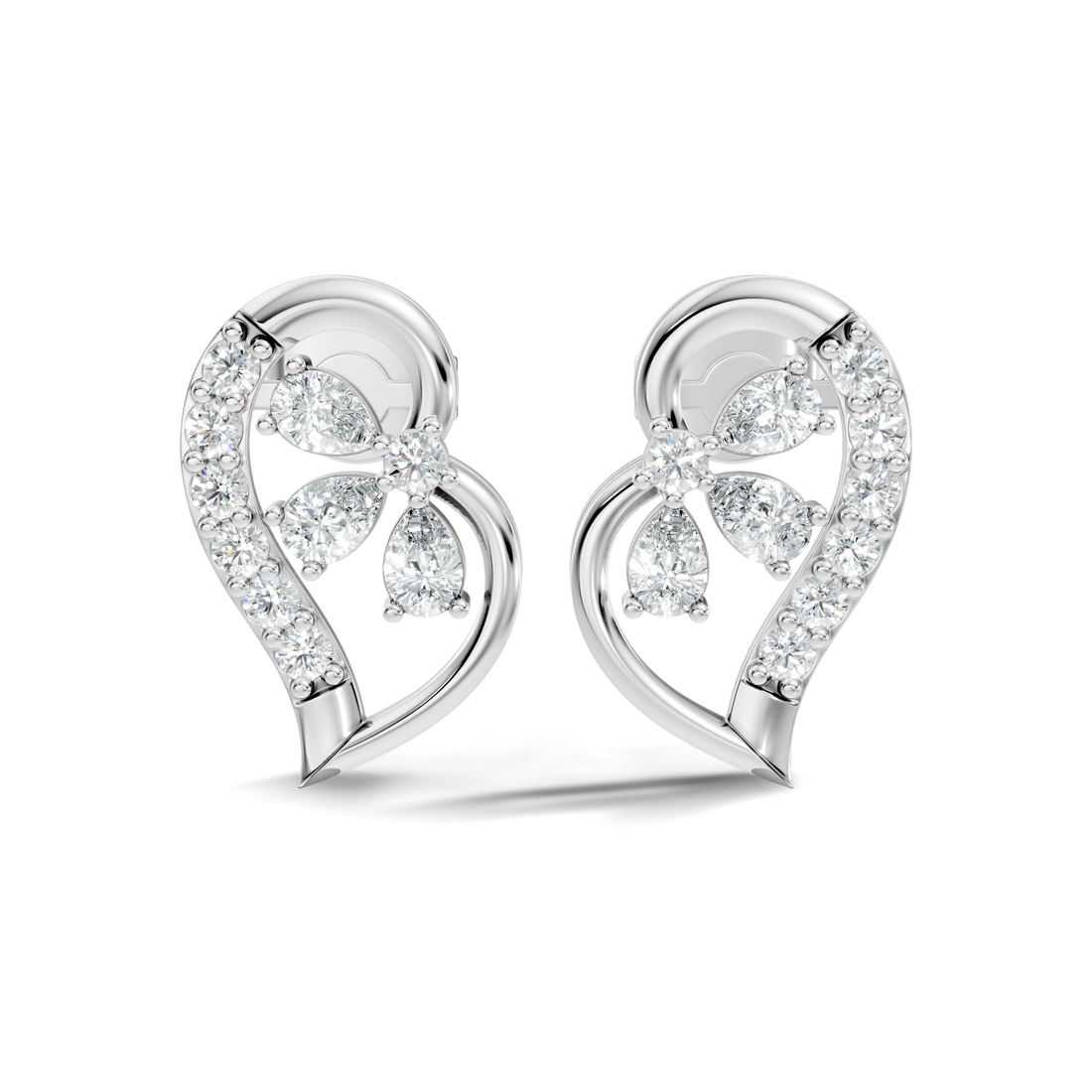 Pear & Round Diamond Paisley Floral Cluster Stud
