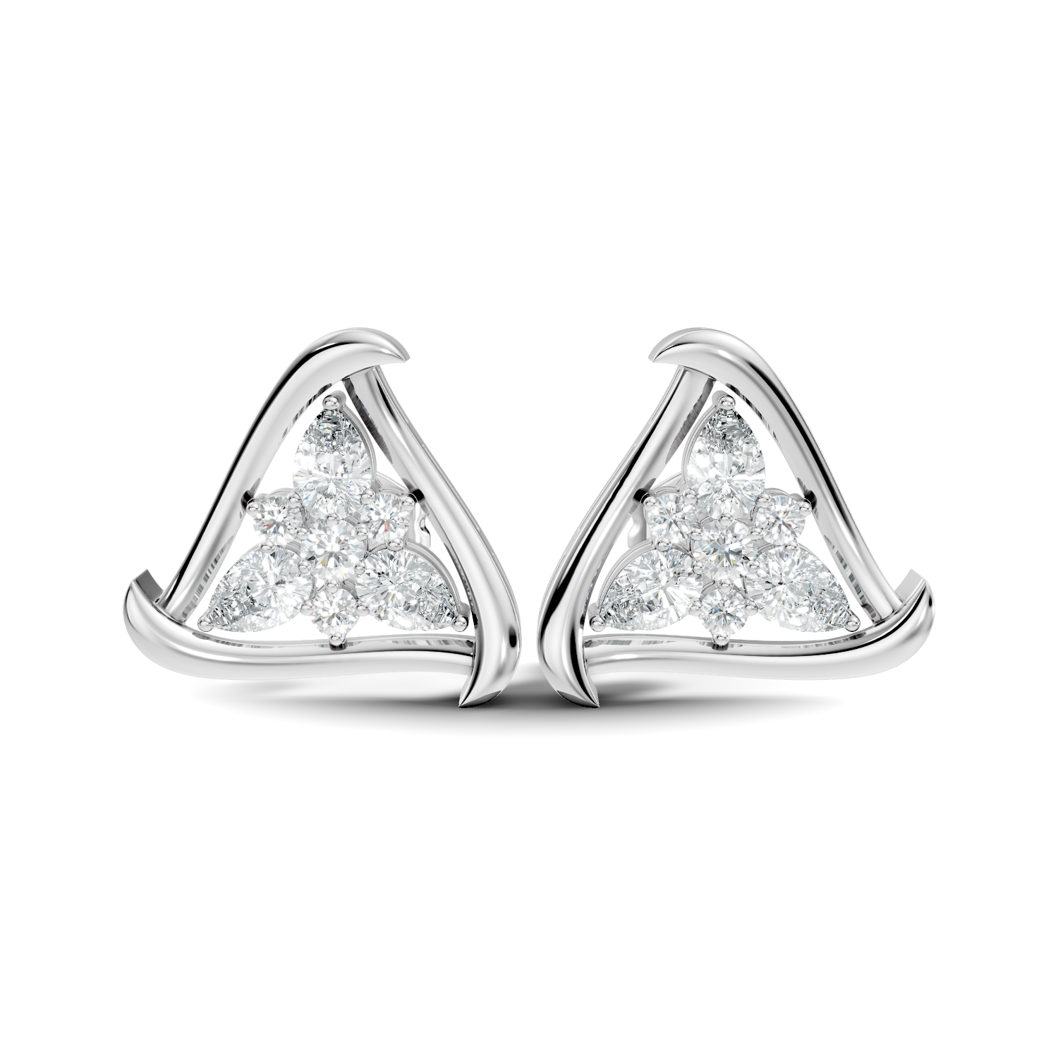 Triangular Floral Cluster Diamond Earrings