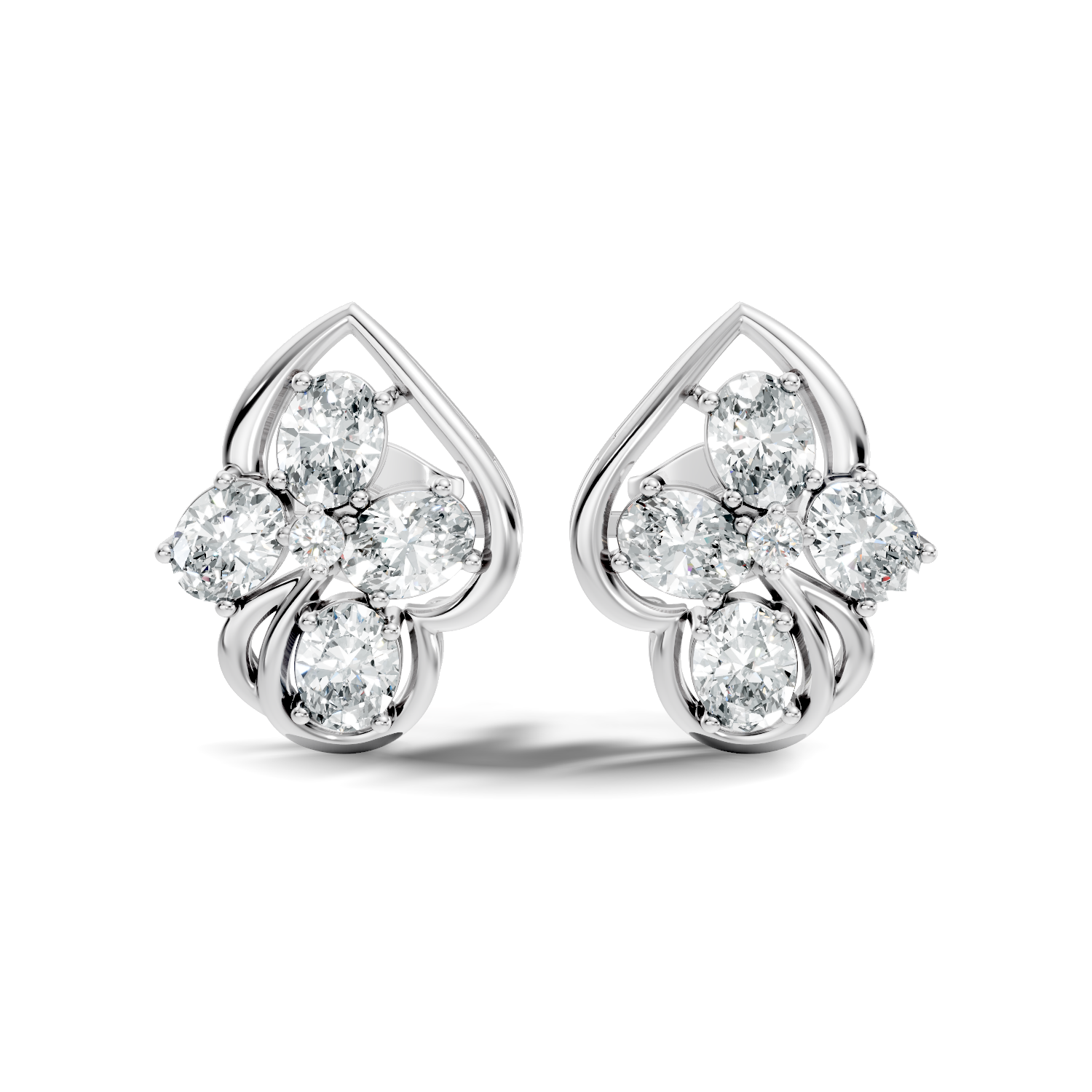 Oval & Round Diamond Leaf Contour Cluster Stud