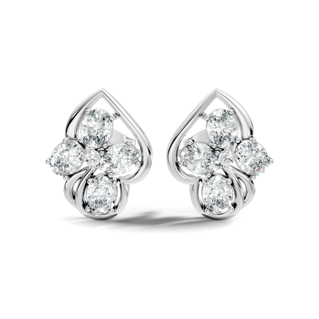 Oval & Round Diamond Leaf Contour Cluster Stud