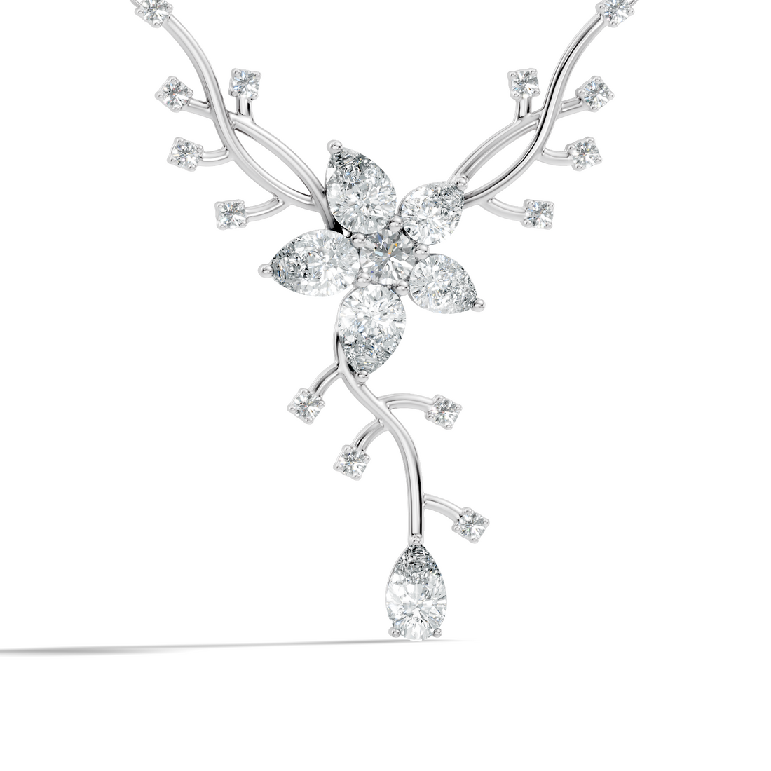 Pear & Round Diamond Floral Vine Pendant