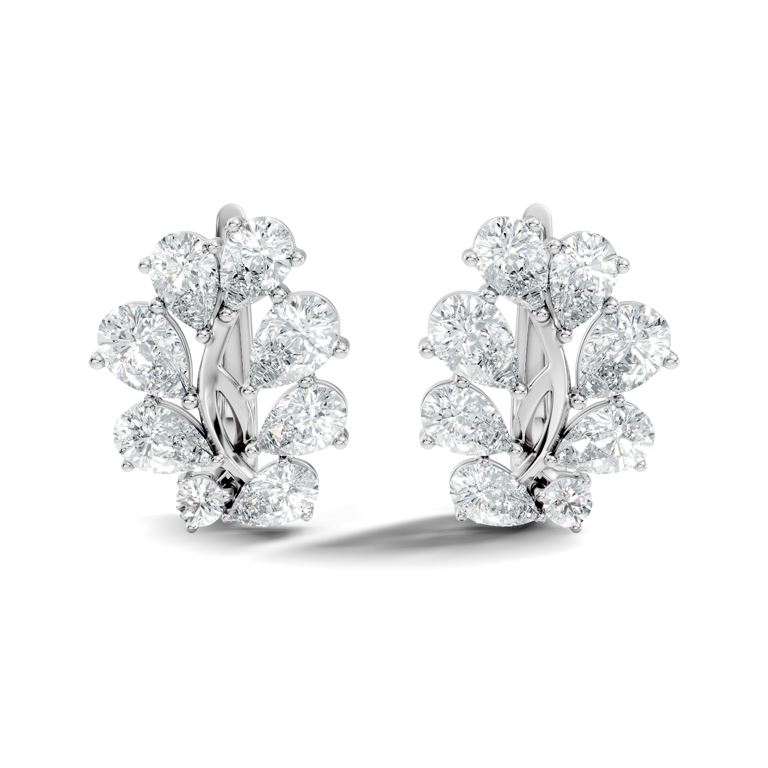 Pear-Cut Diamond Floral Huggie Earrings