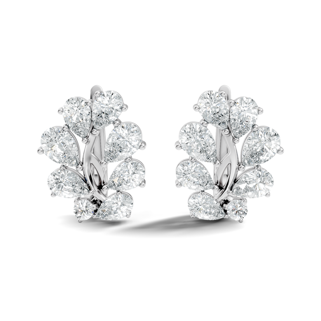 Pear-Cut Diamond Floral Huggie Earrings
