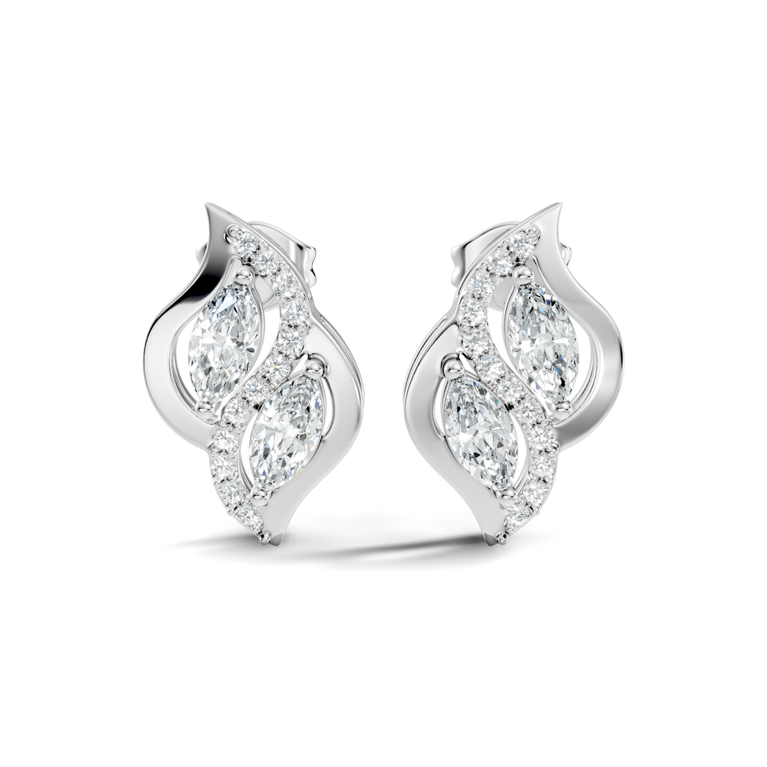 Elegant Marquise & Round Diamond Swirl Stud