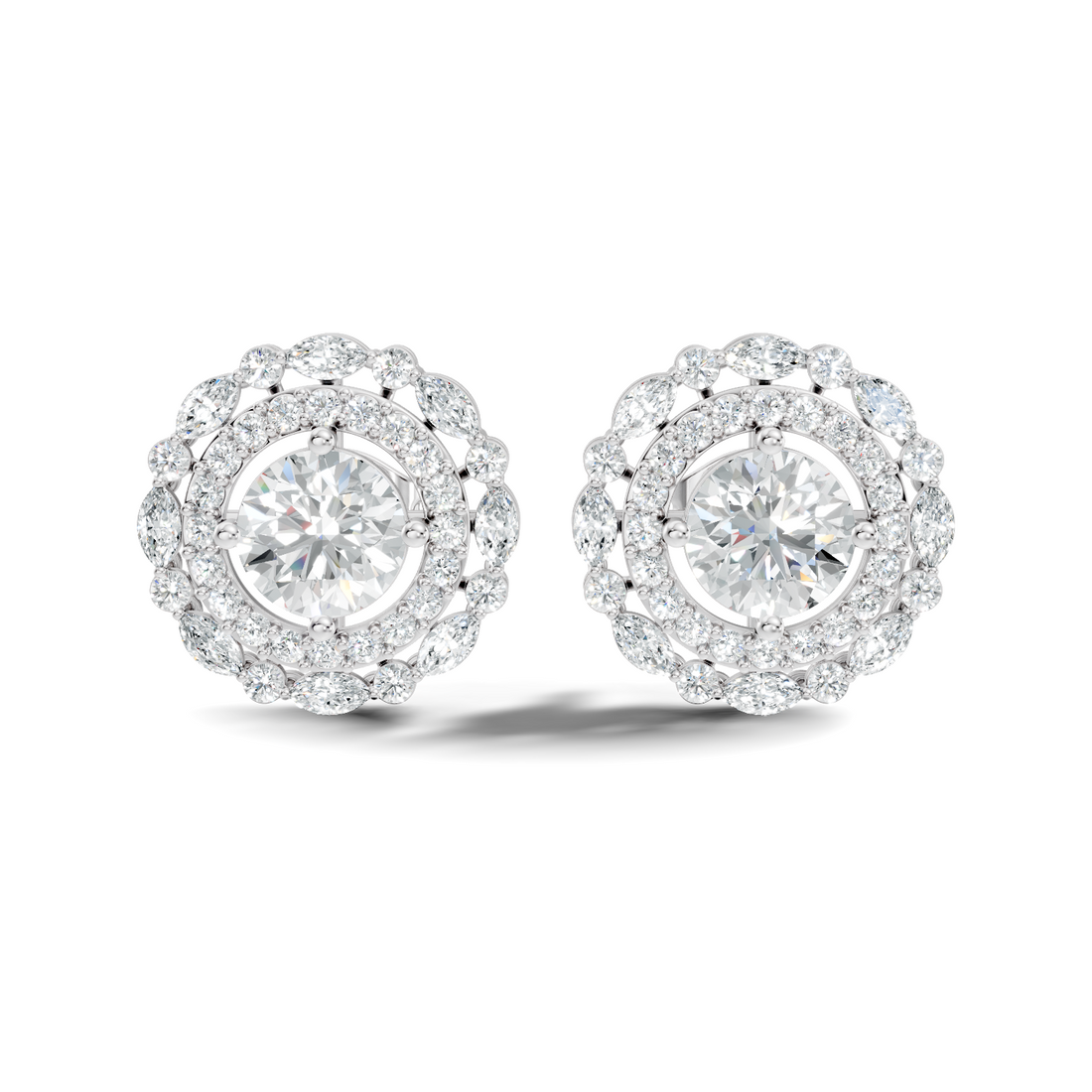 Solitaire & Double Halo Marquise Diamond Stud