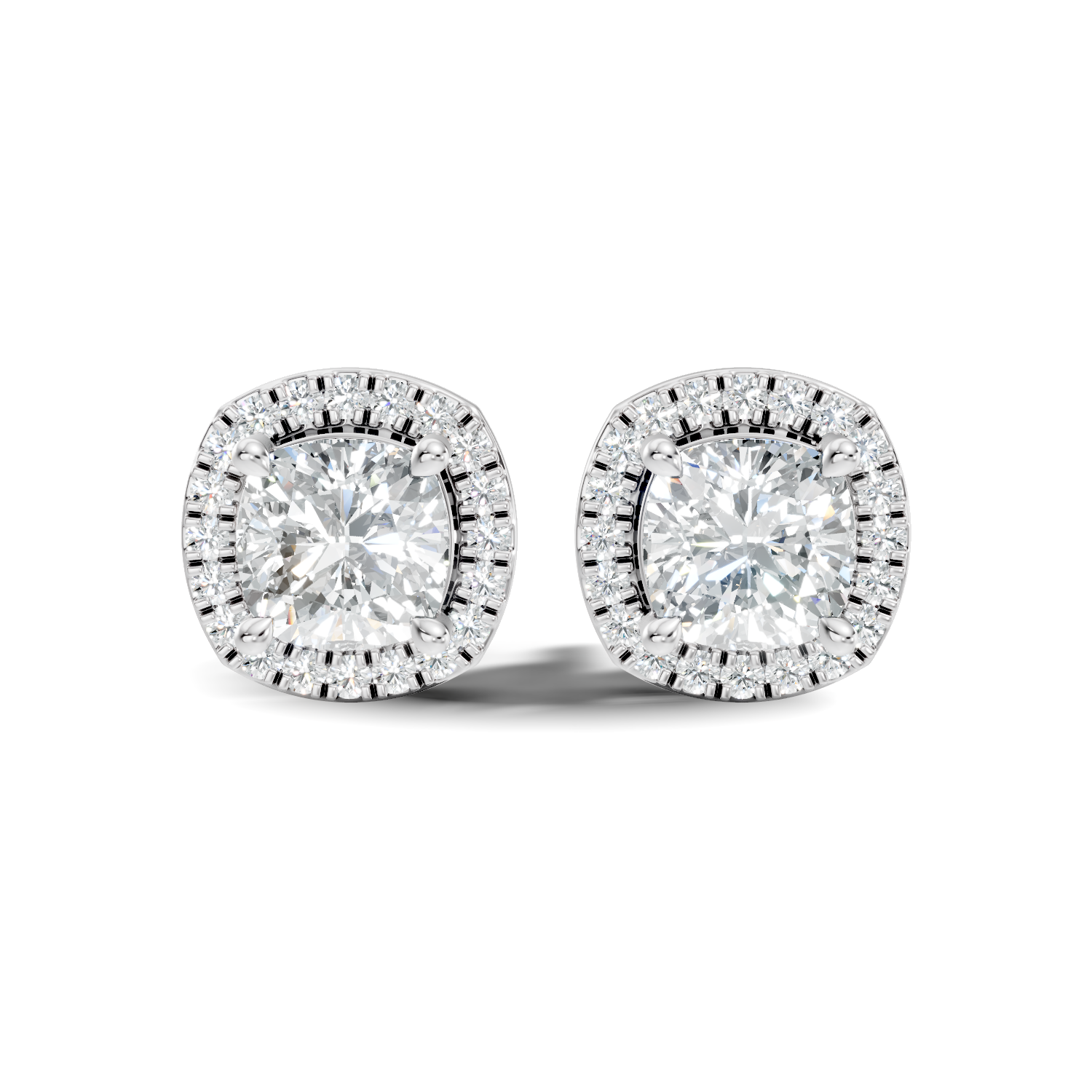 Cushion Cut Diamond Square Halo Stud