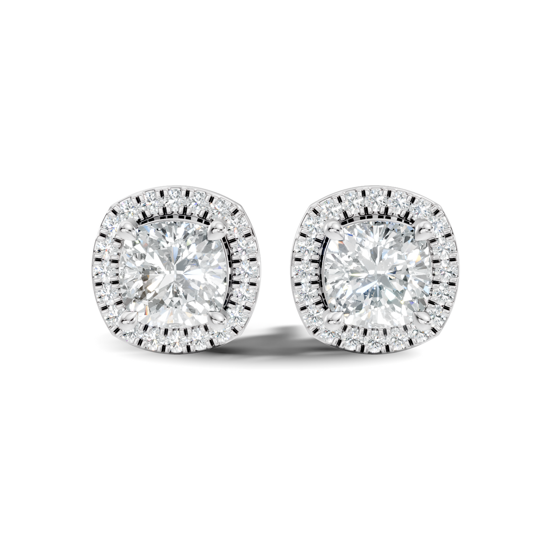 Cushion Cut Diamond Square Halo Stud